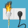 Cartoon Color Plug on Fire and Normal. Vector