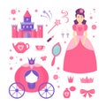 Cartoon Color Princess Sign Icon Set. Vector Royalty Free Stock Photo