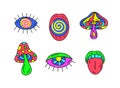 Cartoon Color Psychedelic Sign Icon Set . Vector Royalty Free Stock Photo