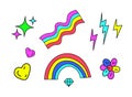 Cartoon Color Psychedelic Retro Sticker Icon Set. Vector Royalty Free Stock Photo