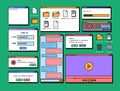 Cartoon Color Retro Browser Computer Window Elements Set. Vector