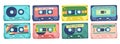 Cartoon Color Retro Vintage Tape Cassettes Icons Set. Vector Royalty Free Stock Photo