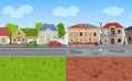 Cartoon Color Rich and Poor City Landscape Background Scene. Vector