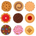 Cartoon Color Round Cookies Icons Set. Vector Royalty Free Stock Photo