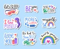 Cartoon Color Self Care Theme Stickers Set. Vector