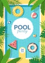 Cartoon Color Summer Pool Party Concept Template Poster Banner Card Set. Vector Royalty Free Stock Photo