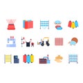 Cartoon Color Textile Factory Icon Set. Vector