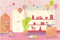 Cartoon Color Toys Shop Interior Inside Concept. Vector Royalty Free Stock Photo