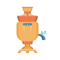 Cartoon Color Traditional Russian Samovar Culture Teapot Concept. Vector