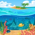 Cartoon Color Underwater World Scene Concept. Vector Royalty Free Stock Photo