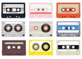 Cartoon Color Vintage Music Cassettes Icons Set. Vector Royalty Free Stock Photo