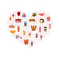 Cartoon Color Wagon Track Summer Food Heart Shape Design Template . Vector