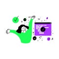 Cartoon Color Web Development Concept Scene with Character Girl. Vector Royalty Free Stock Photo
