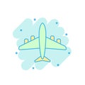 Cartoon colored airplane icon in comic style. Plane illustration