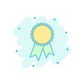Cartoon colored badge ribbon icon in comic style. Award medal il