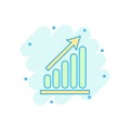 Cartoon colored business graph icon in comic style. Chart illustration pictogram. Diagram sign splash business concept.