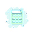 Cartoon colored calculator icon in comic style. Calculate sign i