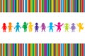 Cartoon colored children on stripped background