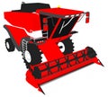 Cartoon colored 3D model of huge red grain agricultural combine harvester on white, clip art for food industry images - industrial