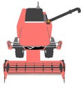 Cartoon colored 3D model of orange wheat harvester with grain pipe on white, clip art for food production - industrial 3D