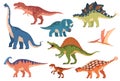 Cartoon colored dinosaurs. Prehistoric cold-blooded foot-and-mouth disease. Extinct large animals. Vector illustration