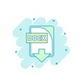 Cartoon colored DOCX file icon in comic style. Docx download ill