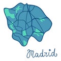 Cartoon colored flat map of the center of Madrid. Funny cute European Spanish city map. Vector illustration Royalty Free Stock Photo