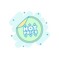 Cartoon colored hot price sticker icon in comic style. Shopping Royalty Free Stock Photo