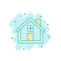 Cartoon colored house icon in comic style. Home illustration pic