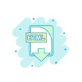 Cartoon colored HTML file icon in comic style. Html download ill