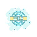 Cartoon colored made in USA icon in comic style. USA manufacture Royalty Free Stock Photo