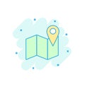 Cartoon colored map pin icon in comic style. Location gps sign i