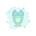 Cartoon colored microphone icon in comic style. Mic illustration