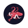 Cartoon colored octopus vector illustration. Side view