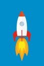 Cartoon Colored soaring spaceship on blue background,flat Rocket Royalty Free Stock Photo