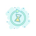 Cartoon colored time icon in comic style. Hourglass illustration