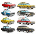 Cartoon colorful american old retro different cars Royalty Free Stock Photo