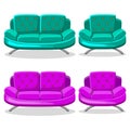 Cartoon colorful armchair and sofa, set 9