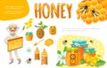 Cartoon Colorful Beekeeping Elements Set