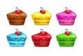 Cartoon colorful cakes set.