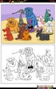 cartoon colorful dogs characters group coloring page