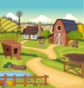 Cartoon colorful farm with barn