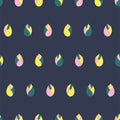 Cartoon colorful flower buds on blue seamless pattern vector