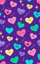 Cartoon colorful heart shape characters with funny faces. Valentine day seamless pattern Royalty Free Stock Photo