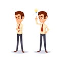 Cartoon colorful illustration of a handsome young businessman Business man character design. Thinking have idea plan worker Royalty Free Stock Photo