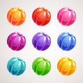 Cartoon colorful jelly balls. Glossy sweet round items for game design.