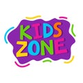 Cartoon colorful logo Kids Zone isolated on white background. Bright multicolored letters to children playroom or area Royalty Free Stock Photo