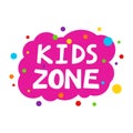 Cartoon colorful logo Kids Zone isolated on white background. Bright multicolored letters to children playroom or area Royalty Free Stock Photo