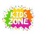 Cartoon colorful logo Kids Zone isolated on white background. Bright multicolored letters to children playroom or area Royalty Free Stock Photo