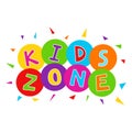 Cartoon colorful logo Kids Zone isolated on white background. Bright multicolored letters to children playroom or area Royalty Free Stock Photo